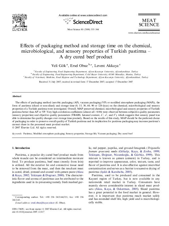 (PDF) Effects of packaging method and storage time on the chemical ...