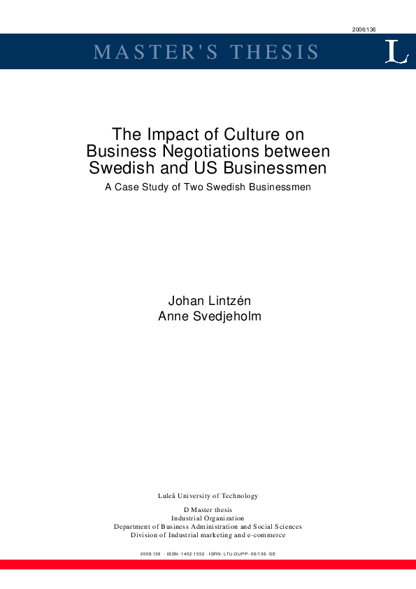 (PDF) The Impact of Culture on Business Negotiations between Swedish ...