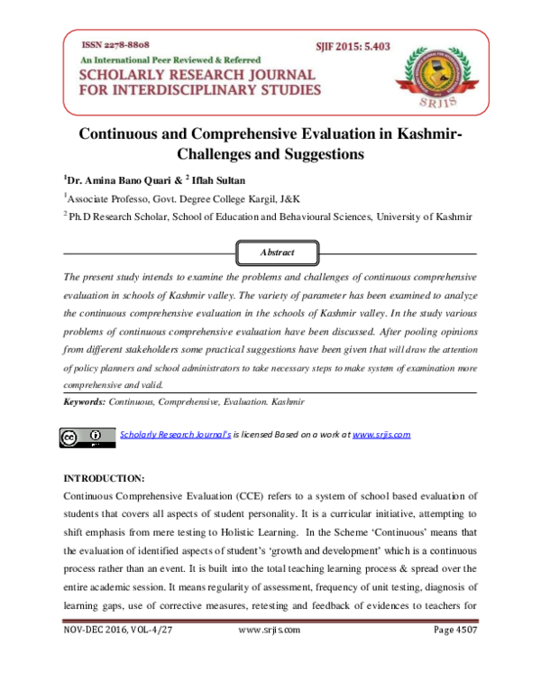 (PDF) Continuous and Comprehensive Evaluation in Kashmir- Challenges ...