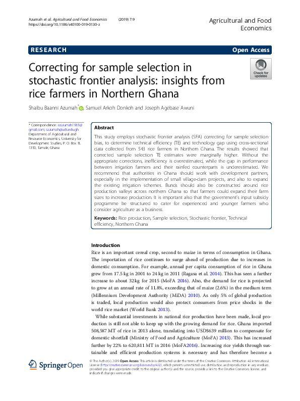 (PDF) Correcting for sample selection in stochastic frontier analysis ...