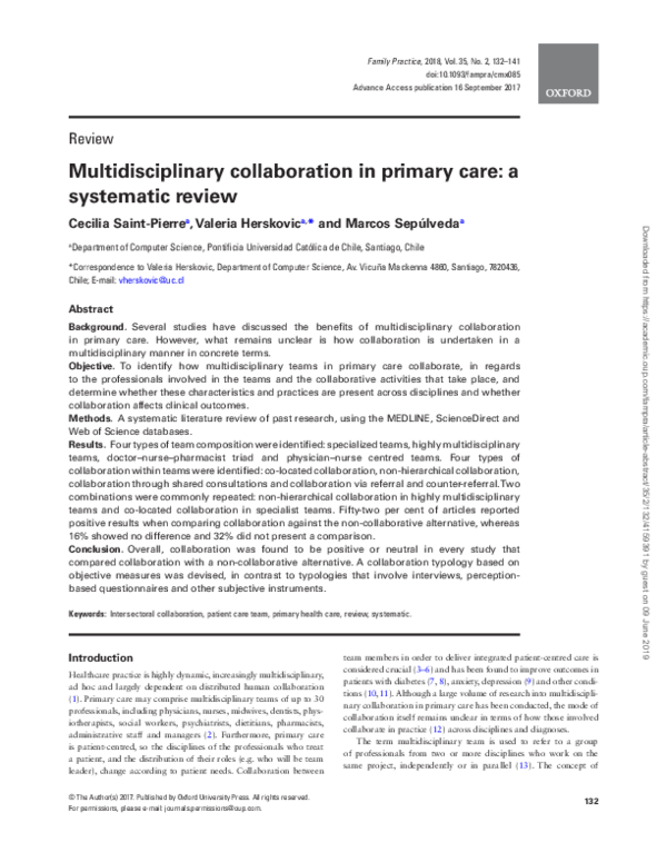 (PDF) Multidisciplinary collaboration in primary care: a systematic review