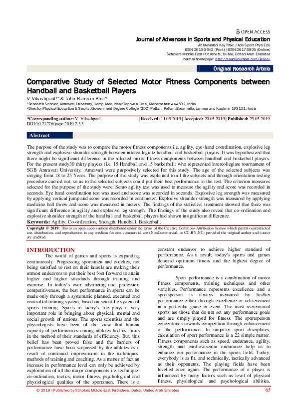 (PDF) Comparative Study of Selected Motor Fitness Components between