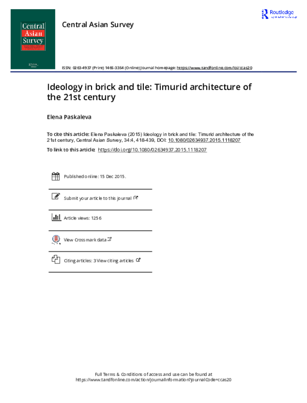 Ideology in brick and tile: Timurid architecture of the 21st century