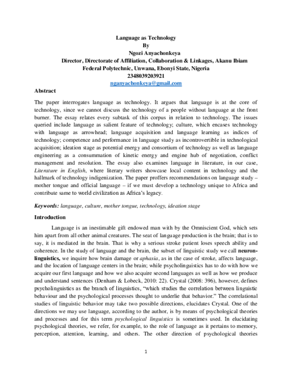 (DOC) Language as Technology