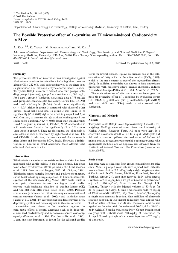 Pdf The Possible Protective Effect Of L Carnitine On Tilmicosin