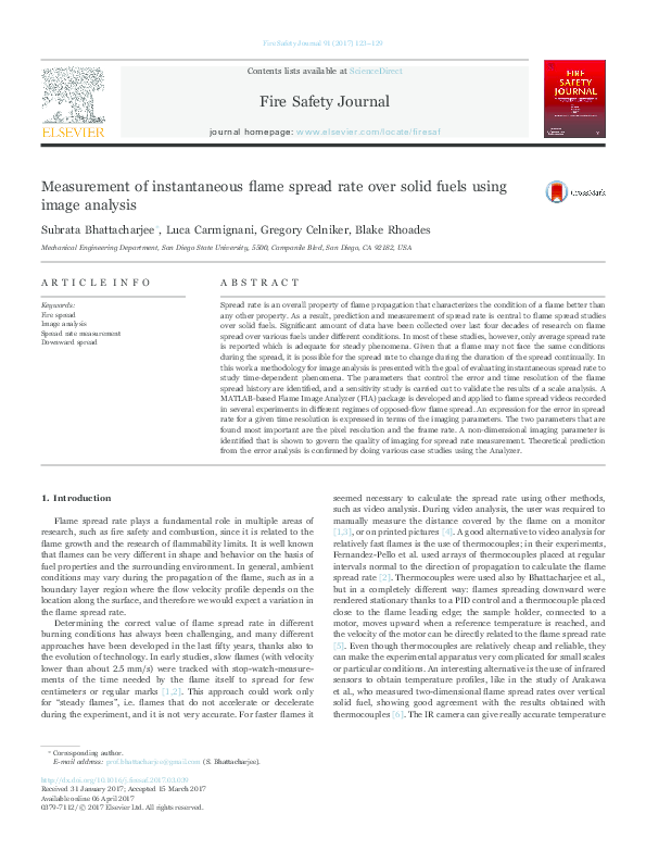 (PDF) Measurement of instantaneous flame spread rate over solid fuels ...