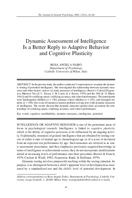 (PDF) Dynamic Assessment of Intelligence Is a Better Reply to Adaptive ...