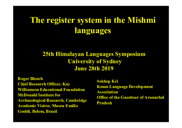 (PDF) The register system in the Mishmi languages