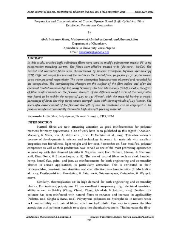 (PDF) Preparation and Characterization of Crushed Sponge Gourd (Luffa