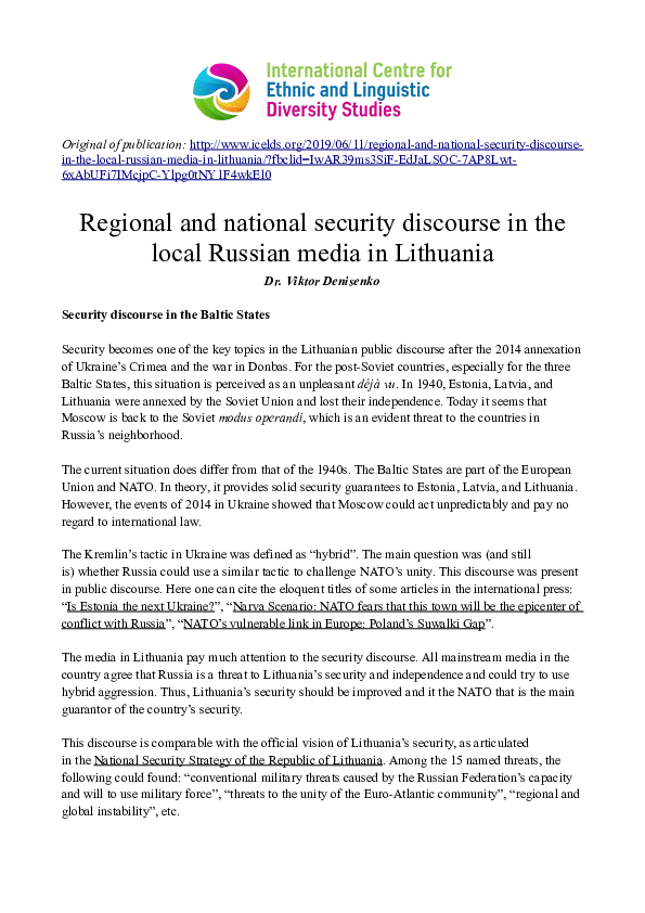 (PDF) Regional and national security discourse in the local Russian