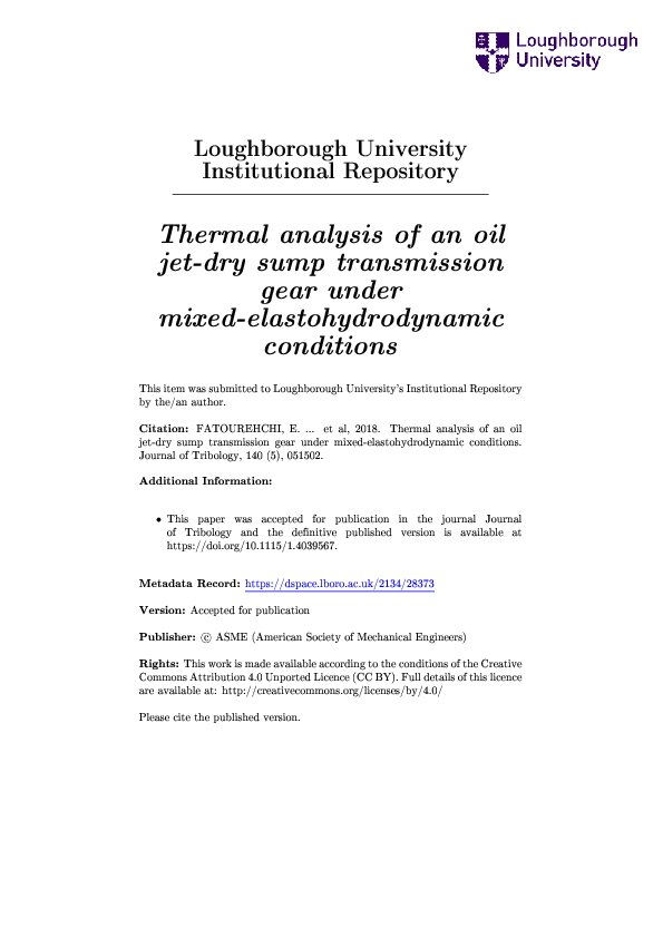 (PDF) Thermal analysis of an oil jetdry sump transmission gear under