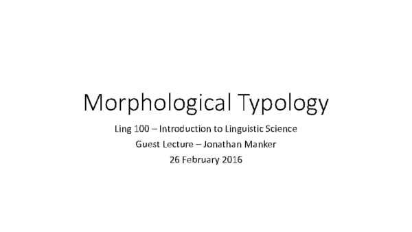 Pdf Morphological Typology Ling 100 Introduction To Linguistic Science Pdf Morphological Typology Ling 100 Introduction To Linguistic Science