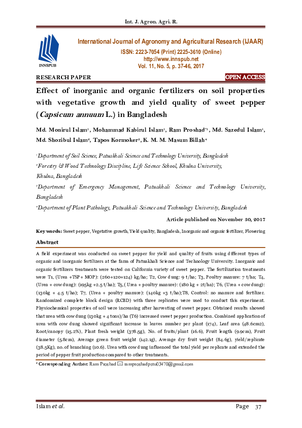 (PDF) Effect of inorganic and organic fertilizers on soil properties ...