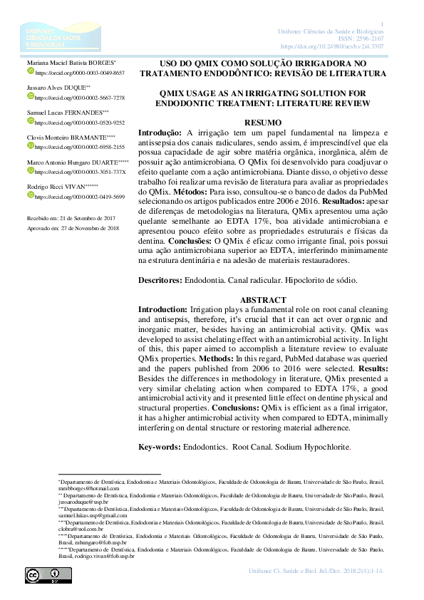 (PDF) USO DO QMIX COMO SOLUÇÃO IRRIGADORA NO TRATAMENTO ENDODÔNTICO