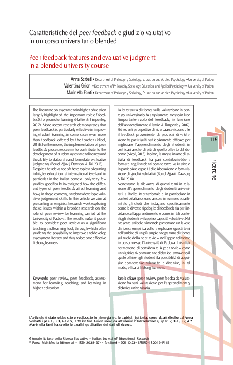(PDF) Peer feedback features and evaluative judgment in a blended ...
