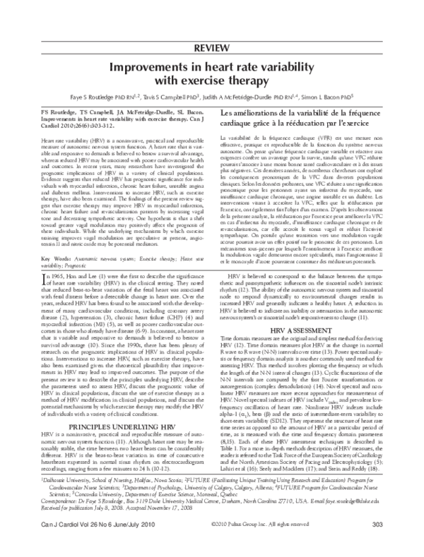 (PDF) Improvements in heart rate variability with exercise therapy