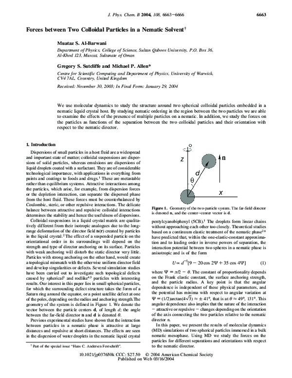 (PDF) Forces between Two Colloidal Particles in a Nematic Solvent