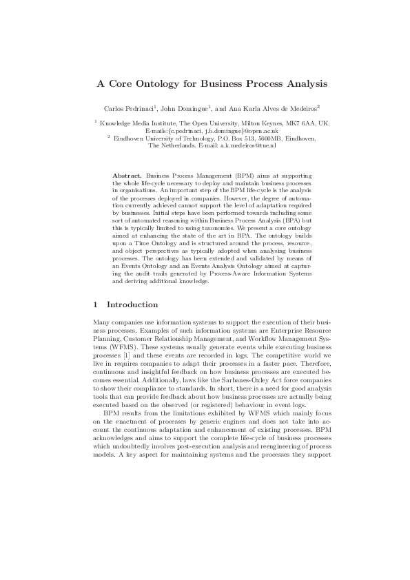 (PDF) A core ontology for business process analysis