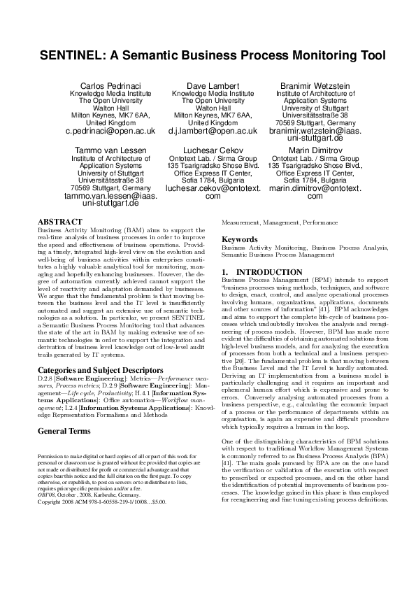(PDF) Sentinel: a semantic business process monitoring tool