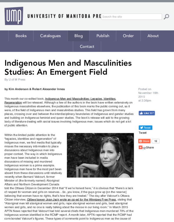 (PDF) Indigenous Men and Masculinities Studies: An Emergent Field