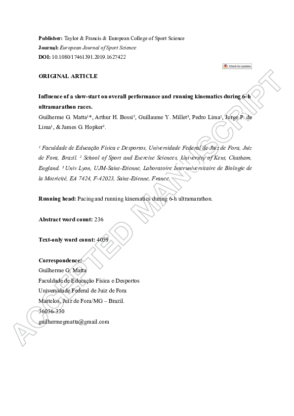 (PDF) ORIGINAL ARTICLE Influence of a slow-start on overall performance ...
