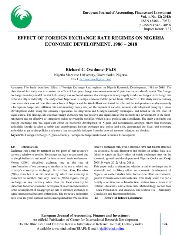 (PDF) EFFECT OF FOREIGN EXCHANGE RATE REGIMES ON NIGERIA ECONOMIC ...