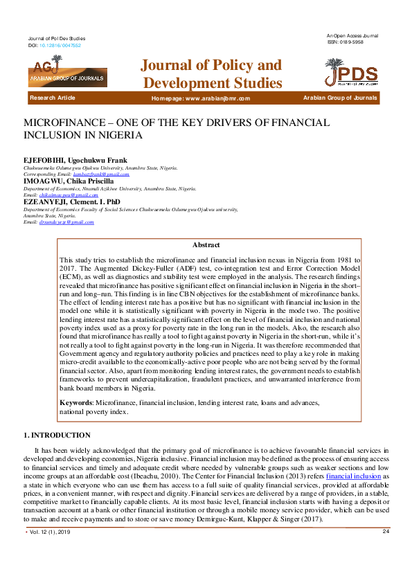 (PDF) MICROFINANCE -ONE OF THE KEY DRIVERS OF FINANCIAL INCLUSION IN ...