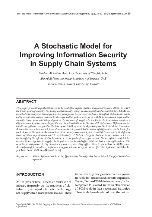 (PDF) A Stochastic Model for Improving Information Security in Supply ...