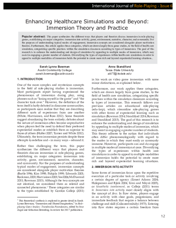 (PDF) Enhancing Healthcare Simulations and Beyond: Immersion Theory and ...