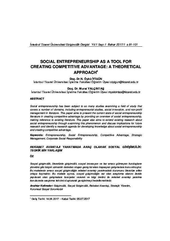 (PDF) SOCIAL ENTREPRENEURSHIP AS A TOOL FOR CREATING COMPETITIVE ...