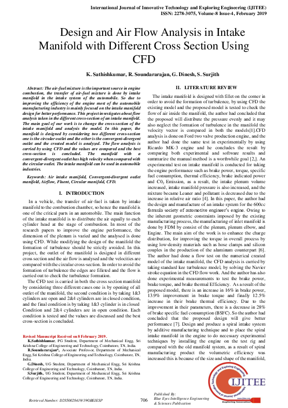 (PDF) Design and Air Flow Analysis in Intake Manifold with Different