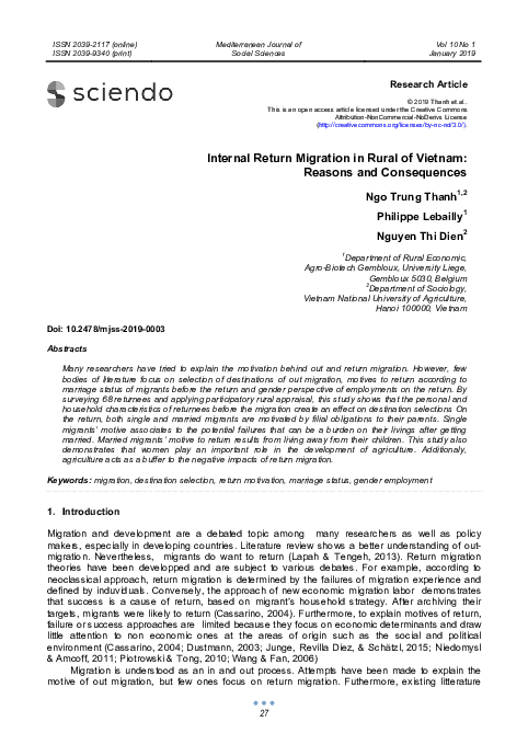(PDF) Internal Return Migration in Rural of Vietnam: Reasons and ...