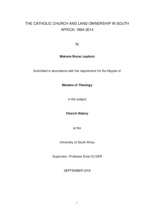 (PDF) THE CATHOLIC CHURCH AND LAND OWNERSHIP IN SOUTH