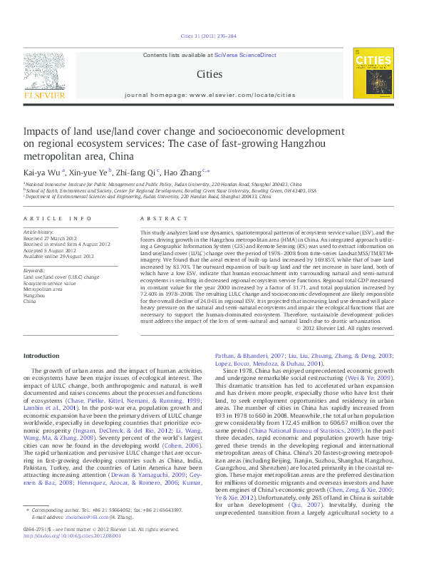 (PDF) Impacts of land use/land cover change and socioeconomic ...