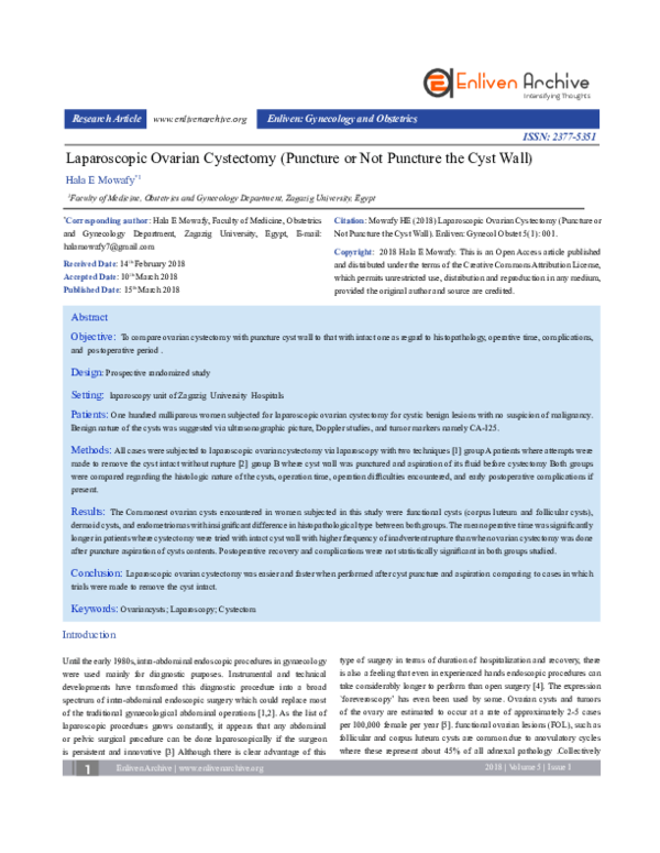 (PDF) Laparoscopic Ovarian Cystectomy (Puncture or Not Puncture the ...