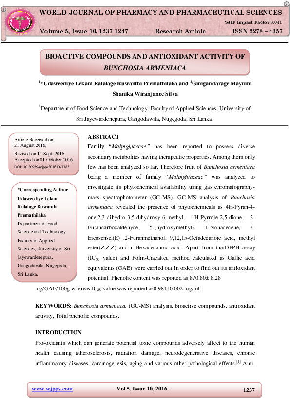 (PDF) BIOACTIVE COMPOUNDS AND ANTIOXIDANT ACTIVITY OF BUNCHOSIA ARMENIACA