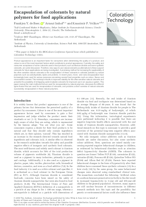 (PDF) Encapsulation of colorants by natural polymers for food applications