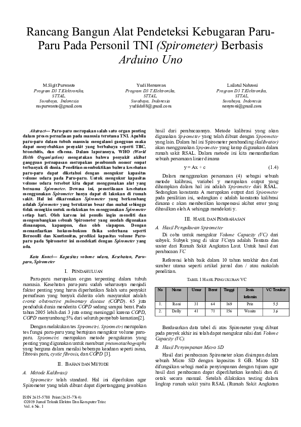 (PDF) Rancang Bangun Alat Pendeteksi Kebugaran Paru Paru Pada Personil