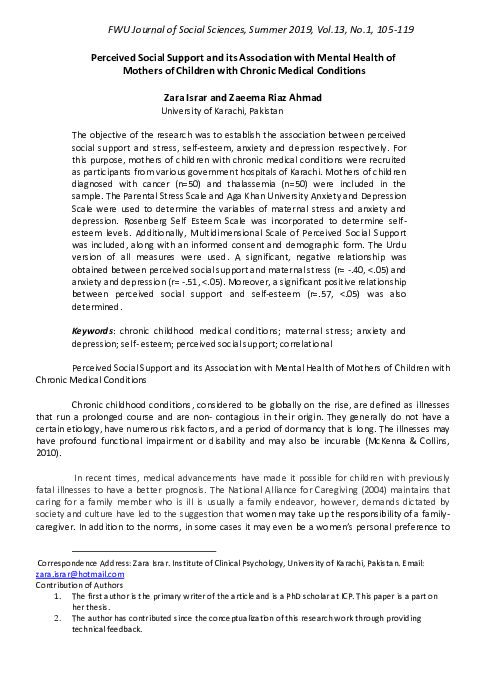 (PDF) Perceived Social Support and its Association with Mental Health ...