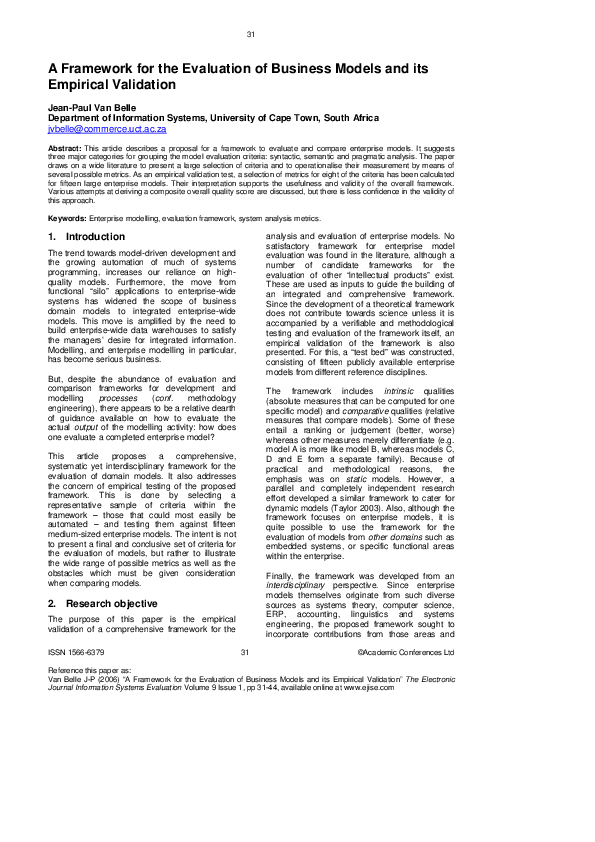 (PDF) A Framework for the Evaluation of Business Models and its ...