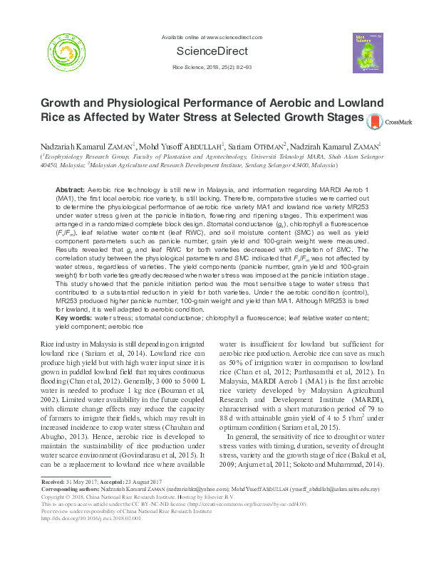 (PDF) ScienceDirect Growth and Physiological Performance of Aerobic and ...