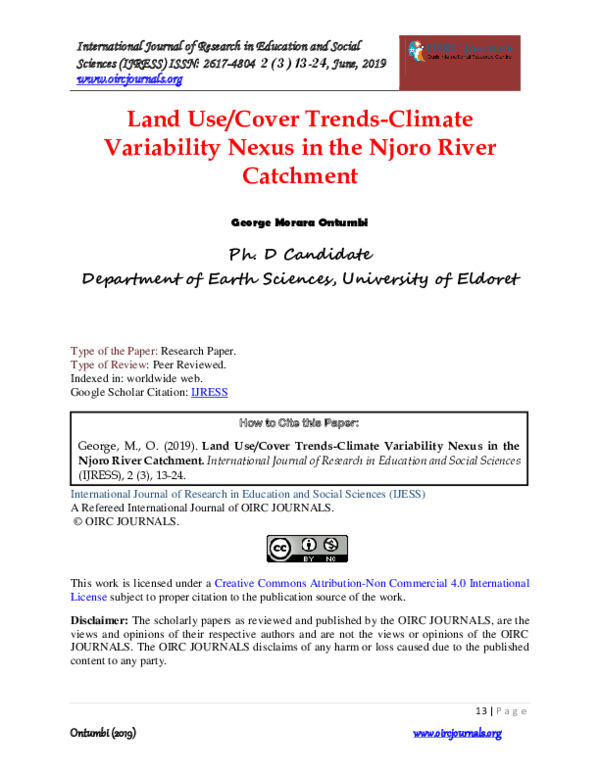 (PDF) LAND USE COVER TRENDS CLIMATE VARIABILITY NEXUS IN THE NJORO ...