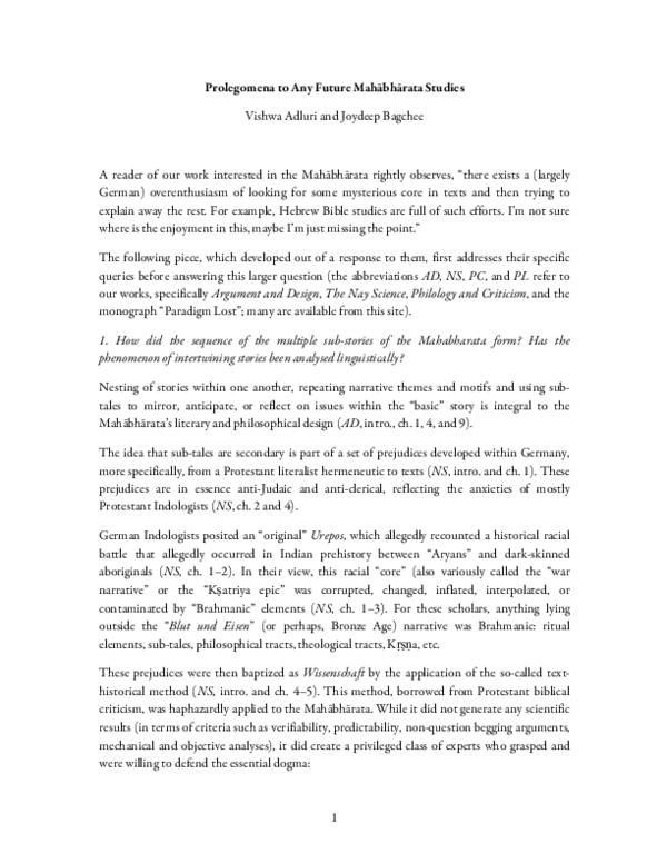 Prolegomena to Any Future Mahābhārata Studies