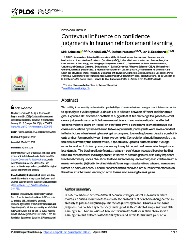 Contextual influence on confidence judgments in human reinforcement learning