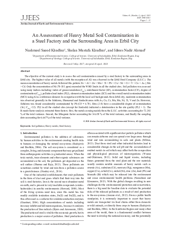 (PDF) An Assessment of Heavy Metal Soil Contamination in a Steel ...