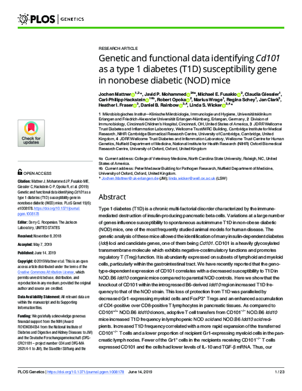 (PDF) Genetic and functional data identifying Cd101 as a type 1 ...