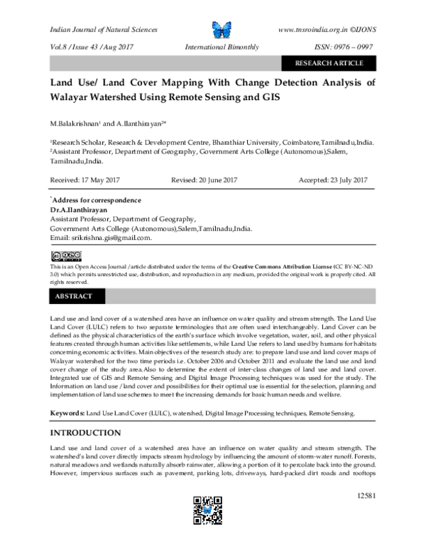 Pdf Land Use Land Cover Mapping With Change Detection Analysis Of