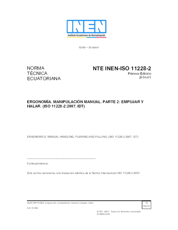 NTE INEN ISO 11228 2 v EMPUJE Y TRACCION DE CARGAS