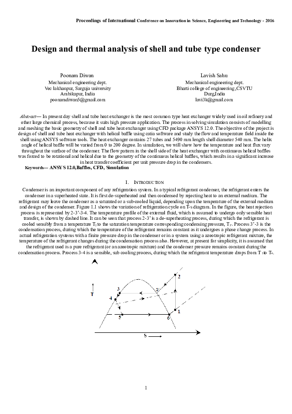 (DOC) Design and thermal analysis of shell and tube type condenser ...