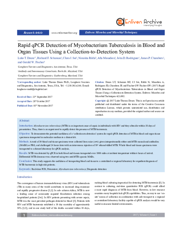 (PDF) Rapid qPCR Detection of Mycobacterium Tuberculosis in Blood and ...